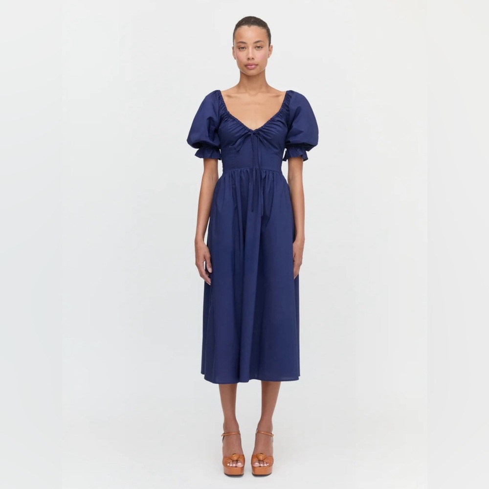 Hill House Navy Puff-Sleeve Maxi Dress with Gathered Bodice